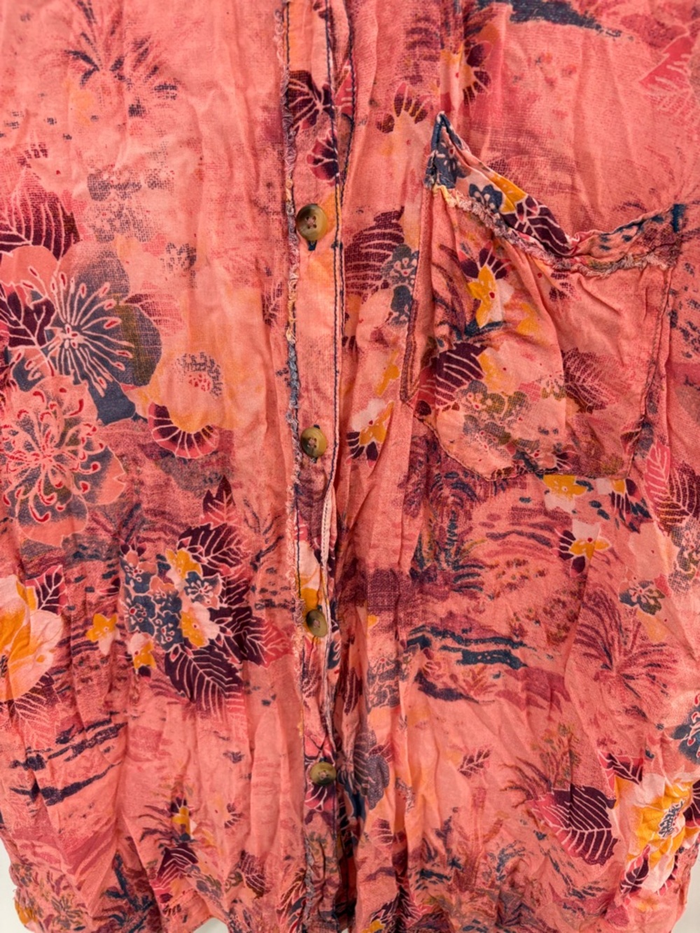 We The Free Share Good Vibes Coral Hawaiian Print Button Down Size Large - Picture 7 of 12